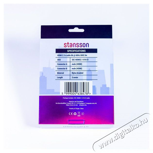 Stansson 3m HDMI 2.1 k&aacute;bel Tv kieg&eacute;sz&iacute;tők - K&aacute;bel / csatlakoz&oacute; - Hdmi k&aacute;bel - 499969