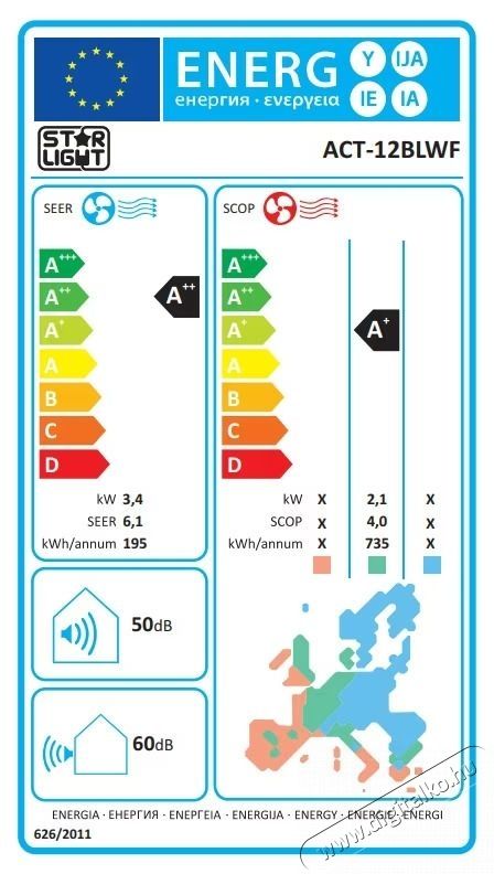Star-Light ACT-12BLWF Kl&iacute;maberendez&eacute;s, 3.5kW, Fűt&eacute;s funkci&oacute;, Inverter, WiFi, Kijelző, A++ energiaoszt&aacute;ly, Fekete H&aacute;ztart&aacute;s / Otthon / K&uuml;lt&eacute;r - Ventil&aacute;tor / L&eacute;gkondicion&aacute;l&oacute; - Split kl&iacute;ma - 537367