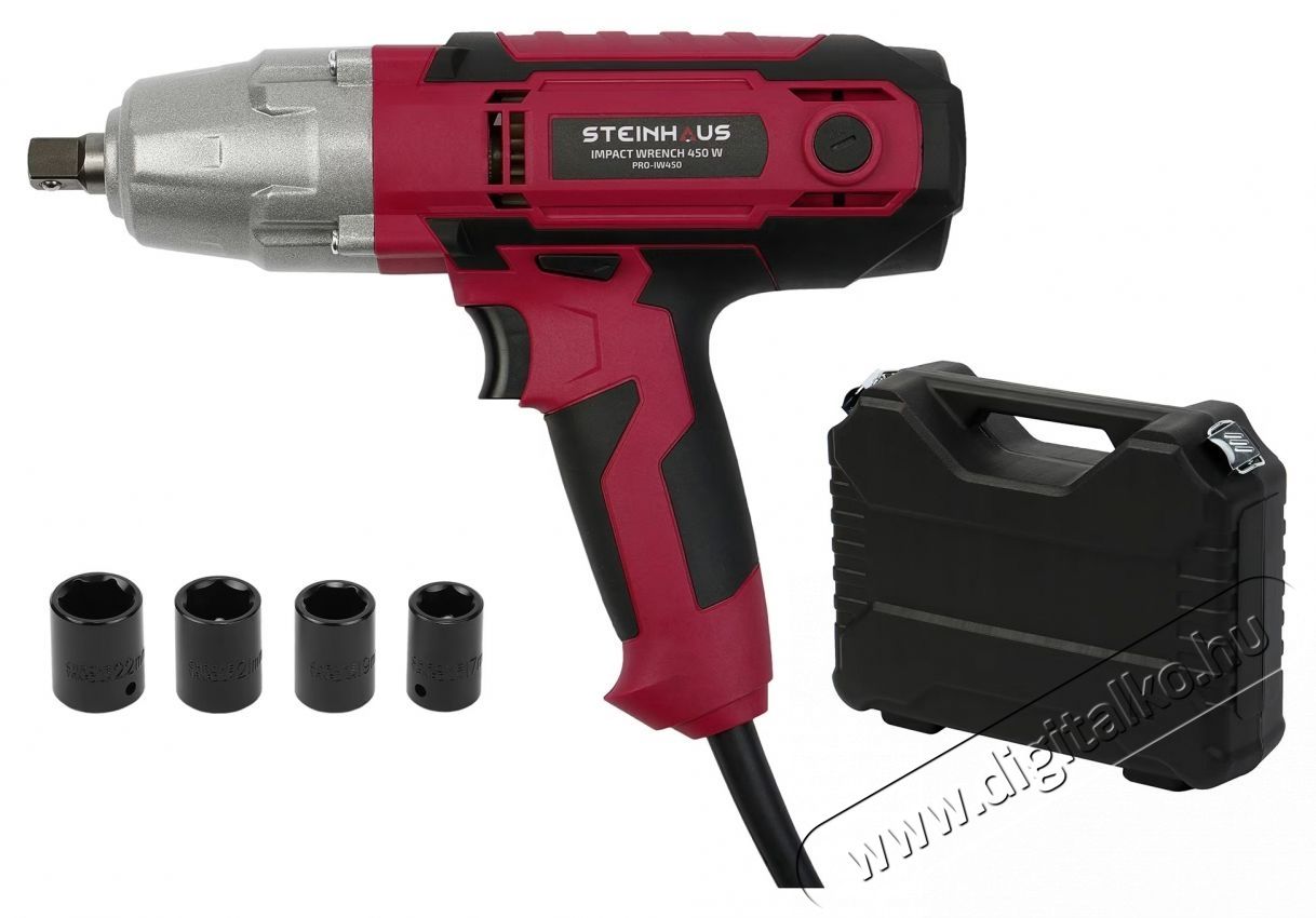 Steinhaus PRO-IW450 Csavarbehajt&oacute;, 450W, 350Nm + 4 dug&oacute;kulcsfej, kofferben H&aacute;ztart&aacute;s / Otthon / K&uuml;lt&eacute;r - Szersz&aacute;m - Akkumul&aacute;toros csavarh&uacute;z&oacute; - 537373