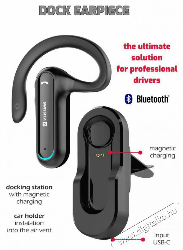Swissten Dock Earpiece Bluetooth Headset Audio-Video / Hifi / Multim&eacute;dia - F&uuml;l &eacute;s Fejhallgat&oacute;k - F&uuml;lhallgat&oacute; - 510300
