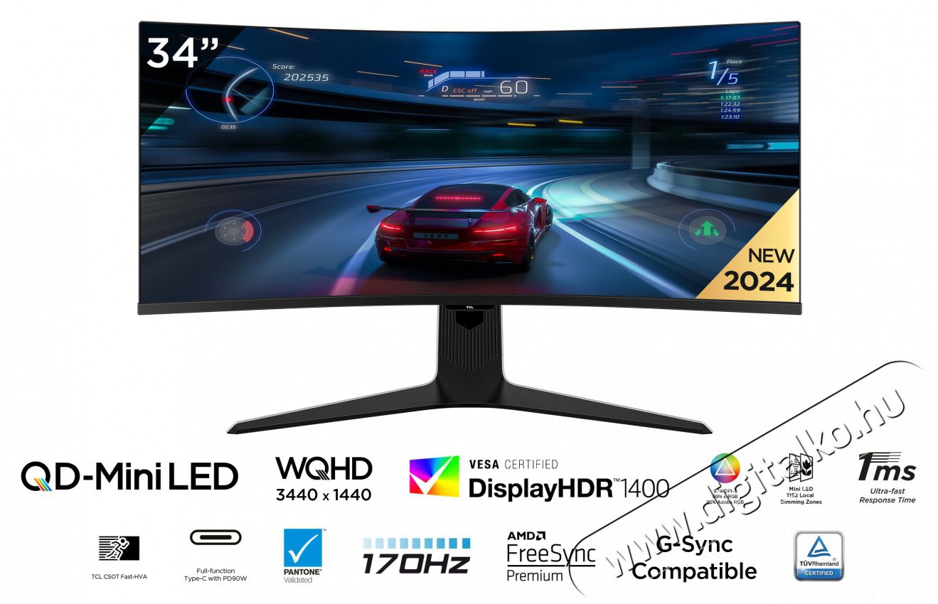 TCL 34R83Q QD Mini-LED &iacute;velt Gaming monitor Iroda &eacute;s sz&aacute;m&iacute;t&aacute;stechnika - Monitor - 21:9 Ultrawide monitor - 502464