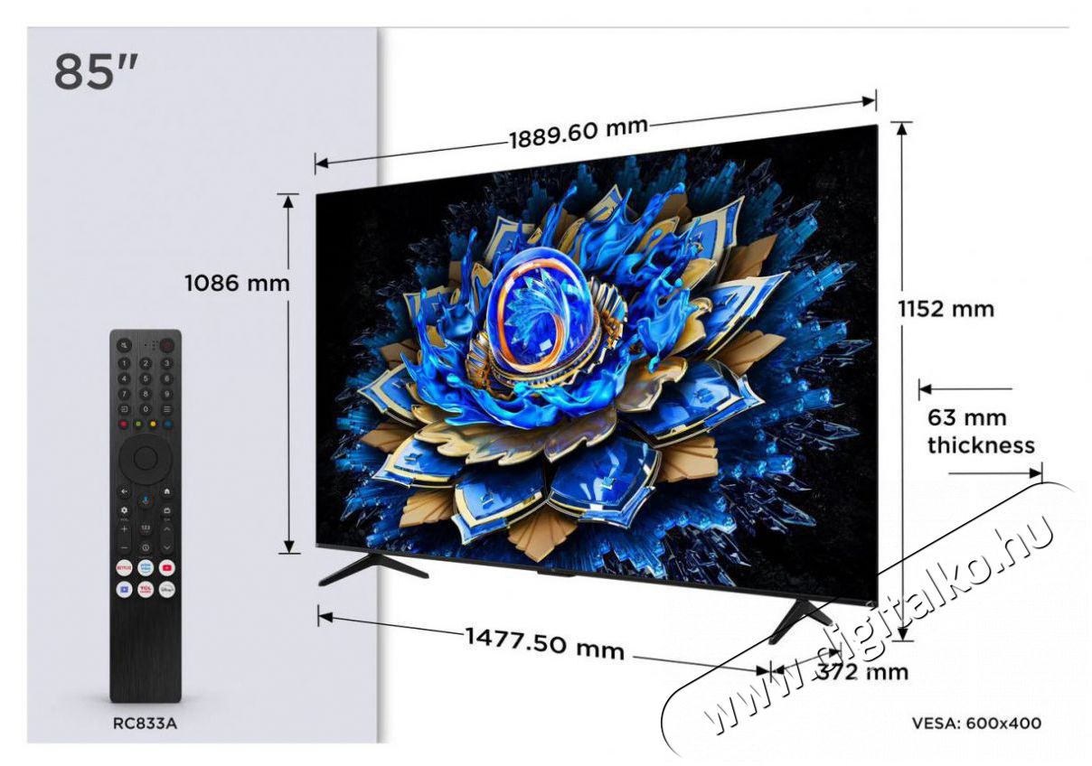 TCL 85  85T69C Telev&iacute;zi&oacute;k - LED telev&iacute;zi&oacute; - UHD 4K felbont&aacute;s&uacute; - 506105