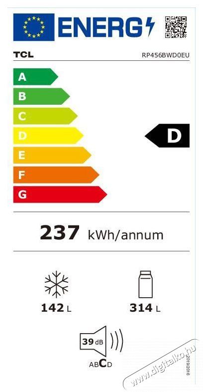 TCL RP456BWD0EU Szabadon&aacute;ll&oacute; alulfagyaszt&oacute;s kombin&aacute;lt hűtő Konyhai term&eacute;kek - Hűtő, fagyaszt&oacute; (szabadon&aacute;ll&oacute;) - Alulfagyaszt&oacute;s kombin&aacute;lt hűtő - 528062