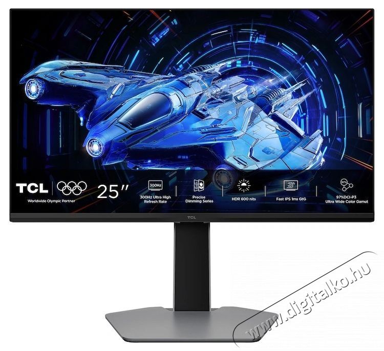TCL 25G64 QD-Mini LED Gaming monitor, Full HD (1920x1080), 300Hz, 1ms, AMD FreeSync Premium, G-Sync kompatibilis, HDR600, 2x HDMI, DisplayPort, Jack, Pivot, fekete/sz&uuml;rke Iroda &eacute;s sz&aacute;m&iacute;t&aacute;stechnika - Monitor - Monitor - 534711