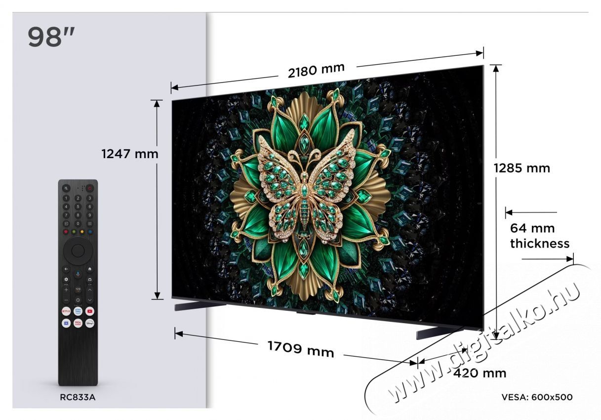 TCL 98C6K miniLED telev&iacute;zi&oacute;, 248 cm, Smart Google TV, 4K Ultra HD, 100Hz, E energiaoszt&aacute;ly (2025-&ouml;s modell) Telev&iacute;zi&oacute;k - LED telev&iacute;zi&oacute; - UHD 4K felbont&aacute;s&uacute; - 535789