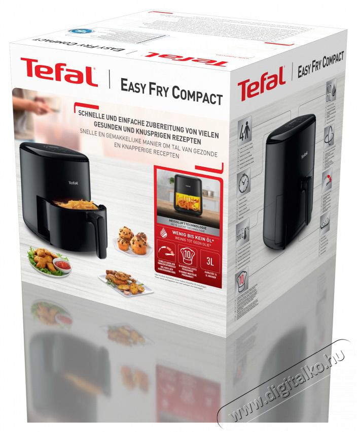 Tefal EY145810 Easy Fry Compact fekete 3 L forr&oacute;levegős s&uuml;tő Konyhai term&eacute;kek - Konyhai kisg&eacute;p (s&uuml;t&eacute;s / főz&eacute;s / hűt&eacute;s / &eacute;telk&eacute;sz&iacute;t&eacute;s) - L&eacute;gkever&eacute;ses főzőg&eacute;p / elektromos kukta / multifunkci&oacute;s s&uuml;tő - 501131