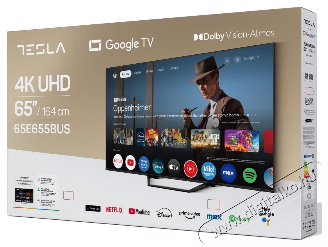 Tesla 65E655BUS Telev&iacute;zi&oacute;, 165 cm, Smart Google TV, 4K Ultra HD, E energiaoszt&aacute;ly Telev&iacute;zi&oacute;k - LED telev&iacute;zi&oacute; - UHD 4K felbont&aacute;s&uacute; - 535805