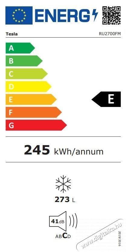 Tesla RU2700FM Fagyaszt&oacute;szekr&eacute;ny, 273 l Konyhai term&eacute;kek - Hűtő, fagyaszt&oacute; (szabadon&aacute;ll&oacute;) - Fagyaszt&oacute;szekr&eacute;ny - 533817