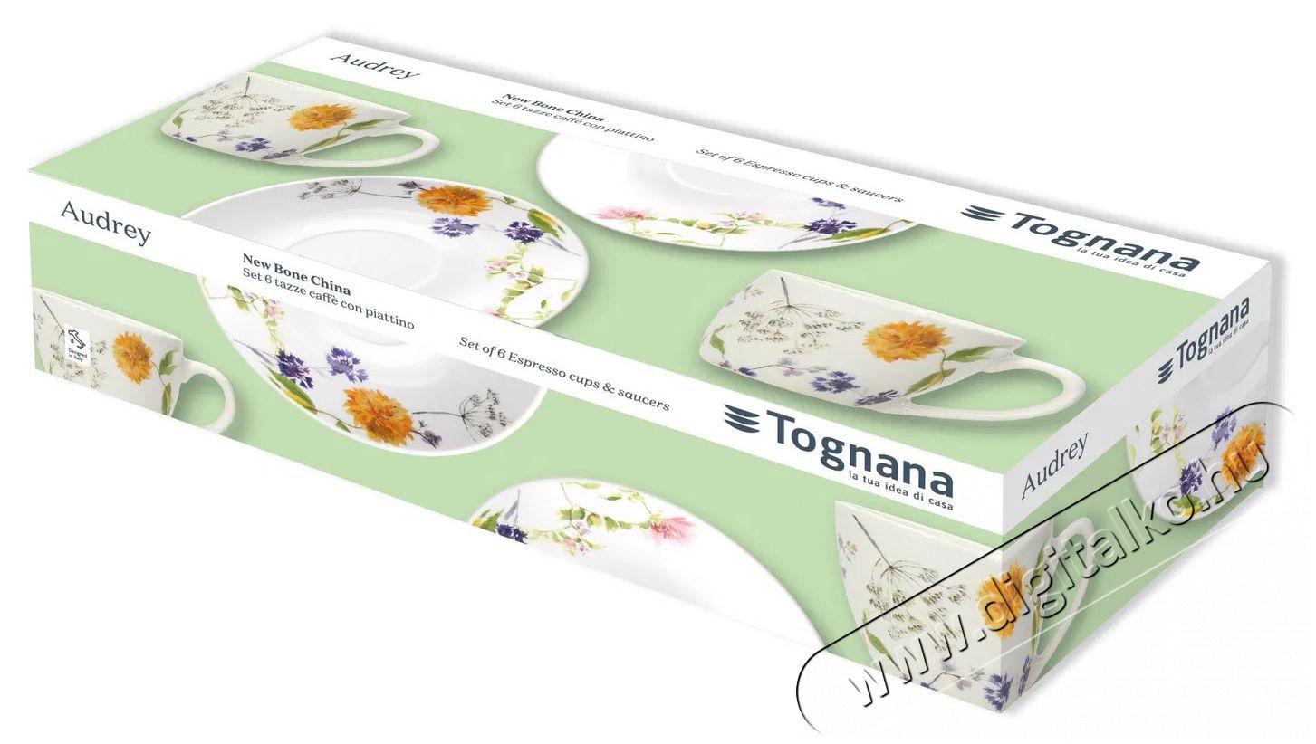 Tognana IRIS AUDREY k&aacute;v&eacute;scs&eacute;szek&eacute;szlet cs&eacute;szealjakkal, 6 db, 80 ml Konyhai term&eacute;kek - K&aacute;v&eacute;főző / k&aacute;v&eacute;&ouml;rlő / kieg&eacute;sz&iacute;tő - K&aacute;v&eacute;s poh&aacute;r / cs&eacute;sze - 503823