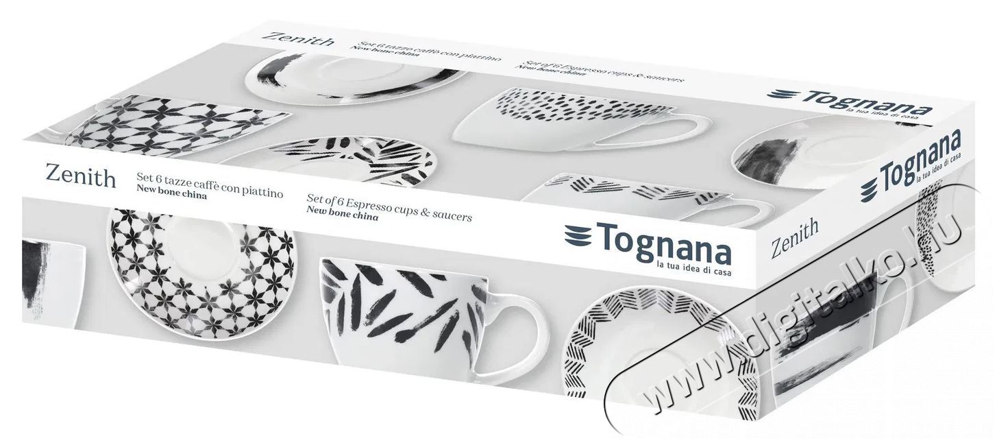 Tognana IRIS ZENITH k&aacute;v&eacute;scs&eacute;szek&eacute;szlet cs&eacute;szealjakkal, 6 db, 80 ml Konyhai term&eacute;kek - K&aacute;v&eacute;főző / k&aacute;v&eacute;&ouml;rlő / kieg&eacute;sz&iacute;tő - K&aacute;v&eacute;s poh&aacute;r / cs&eacute;sze - 503840