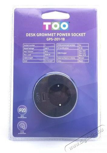 Too GPS-201-1B IP20, 1x 2P+F, USB-A, fekete asztalba s&uuml;llyeszthető eloszt&oacute; Iroda &eacute;s sz&aacute;m&iacute;t&aacute;stechnika - Egy&eacute;b sz&aacute;m&iacute;t&aacute;stechnikai term&eacute;k - 387915