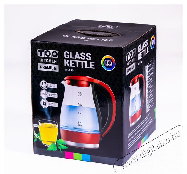Too KE-820 1,7L-es piros pr&eacute;mium &uuml;veg v&iacute;zforral&oacute; Konyhai term&eacute;kek - V&iacute;zforral&oacute; / teafőző - 502153