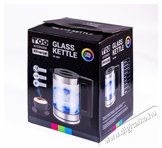 Too KE-830 1,8 L-es LED-es pr&eacute;mium &uuml;veg v&iacute;zforral&oacute; Konyhai term&eacute;kek - V&iacute;zforral&oacute; / teafőző - 502154