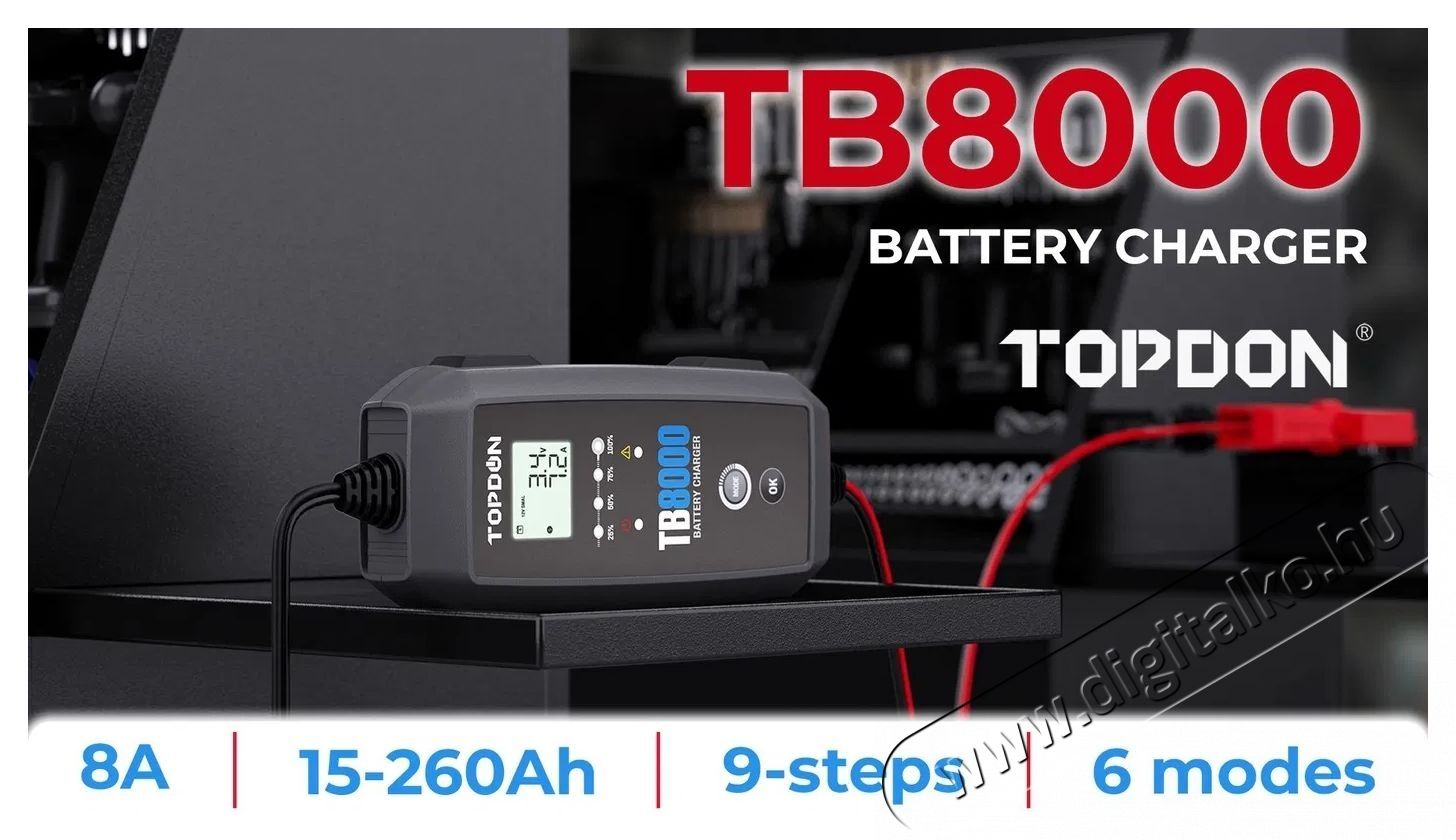 TOPDON TB8000 aut&oacute; akkuml&aacute;tor t&ouml;ltő Aut&oacute;hifi / Aut&oacute; felszerel&eacute;s - Aut&oacute;s / aut&oacute;hifi kieg&eacute;sz&iacute;tő - Aut&oacute; akkumul&aacute;tor t&ouml;ltő - 532348