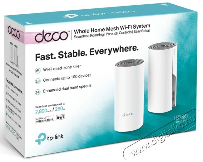 TP-LINK DECO E4 AC1200 Dual Band 802.11ac vezet&eacute;k n&eacute;lk&uuml;li router rendszer (2db-os) Iroda &eacute;s sz&aacute;m&iacute;t&aacute;stechnika - H&aacute;l&oacute;zat - Router - 368522