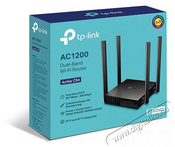 TP-LINK Archer C54 AC1200 4xFE LAN 1xFE WAN port Dual-Band Vezet&eacute;k n&eacute;lk&uuml;li Router Iroda &eacute;s sz&aacute;m&iacute;t&aacute;stechnika - H&aacute;l&oacute;zat - Router - 387237