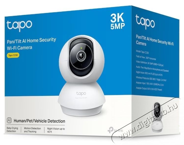 TP-LINK Tapo C230, 3K 5MP Pan/Tilt Security AI WiFi kamera (Tapo C230) F&eacute;nyk&eacute;pezőg&eacute;p / kamera - Megfigyelő / IP kamera - 531262