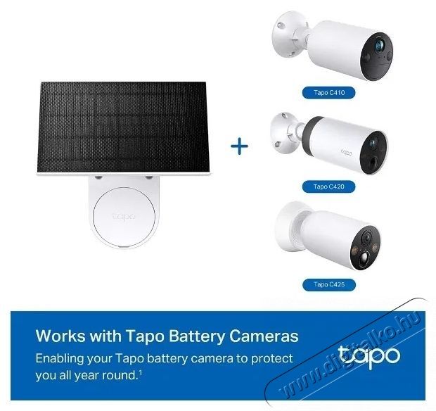 TP-LINK Tapo A201 napelem panel, 2.5W, IP65, 3.8m k&aacute;bel H&aacute;ztart&aacute;s / Otthon / K&uuml;lt&eacute;r - Okos otthon - Kieg&eacute;sz&iacute;tő - 531315