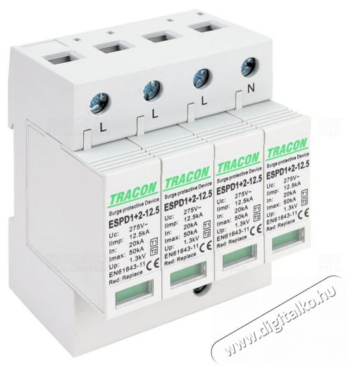 Tracon ESPD1+2-12.5-4P cser&eacute;lhető bet&eacute;ttel T1+T2 AC t&iacute;pus&uacute; t&uacute;lfesz&uuml;lts&eacute;g levezető Iroda &eacute;s sz&aacute;m&iacute;t&aacute;stechnika - Egy&eacute;b sz&aacute;m&iacute;t&aacute;stechnikai term&eacute;k - 394786
