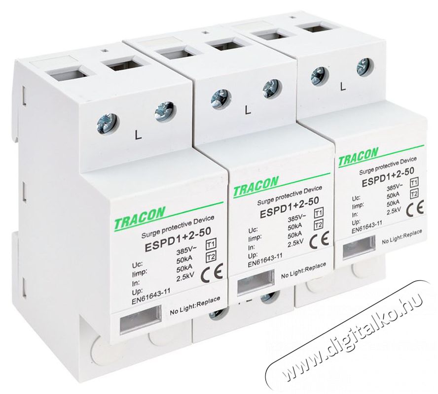 Tracon ESPD1+2-50-3P egybe&eacute;p&iacute;tett T1+T2 AC t&iacute;pus&uacute; t&uacute;lfesz&uuml;lts&eacute;g levezető Iroda &eacute;s sz&aacute;m&iacute;t&aacute;stechnika - Egy&eacute;b sz&aacute;m&iacute;t&aacute;stechnikai term&eacute;k - 394790