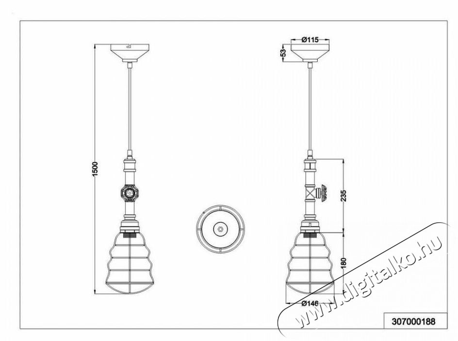 TRIO 307000188 GOTHAM 1 x E27 antik ez&uuml;st f&eacute;m 1 &aacute;g&uacute; f&uuml;ggeszt&eacute;k H&aacute;ztart&aacute;s / Otthon / K&uuml;lt&eacute;r - Vil&aacute;g&iacute;t&aacute;s / elektromoss&aacute;g - Fali / mennyezeti l&aacute;mpa - 395029
