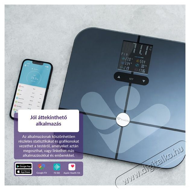 TRUELIFE FitScale W7 BT Black Bluetooth okosm&eacute;rleg Sz&eacute;ps&eacute;g&aacute;pol&aacute;s / Eg&eacute;szs&eacute;g - M&eacute;rleg - Szem&eacute;ly m&eacute;rleg - 480224