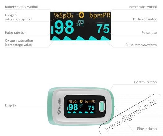 TRUELIFE Oximeter X5 BT pulzoxim&eacute;ter Sz&eacute;ps&eacute;g&aacute;pol&aacute;s / Eg&eacute;szs&eacute;g - V&eacute;rnyom&aacute;sm&eacute;rő - Kieg&eacute;sz&iacute;tő - 484071