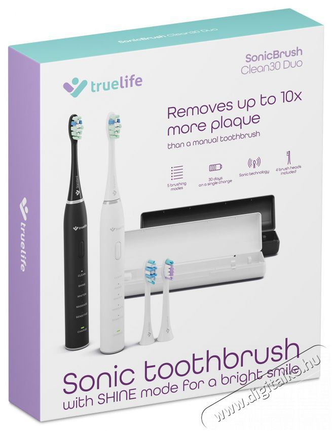 TRUELIFE SonicBrush Clean30 Duo Elektromos fogkefe Sz&eacute;ps&eacute;g&aacute;pol&aacute;s / Eg&eacute;szs&eacute;g - Sz&aacute;j / fog &aacute;pol&aacute;s - Elektromos fogkefe - 526497