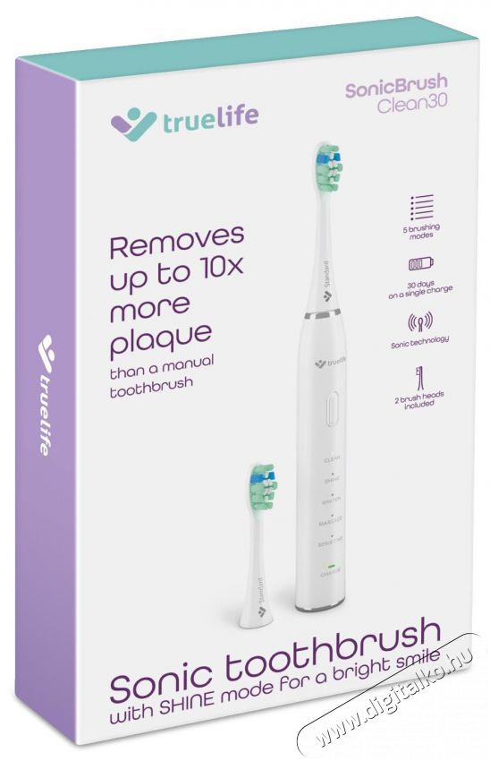 TRUELIFE SonicBrush Clean30 feh&eacute;r Elektromos fogkefe Sz&eacute;ps&eacute;g&aacute;pol&aacute;s / Eg&eacute;szs&eacute;g - Sz&aacute;j / fog &aacute;pol&aacute;s - Elektromos fogkefe - 526498