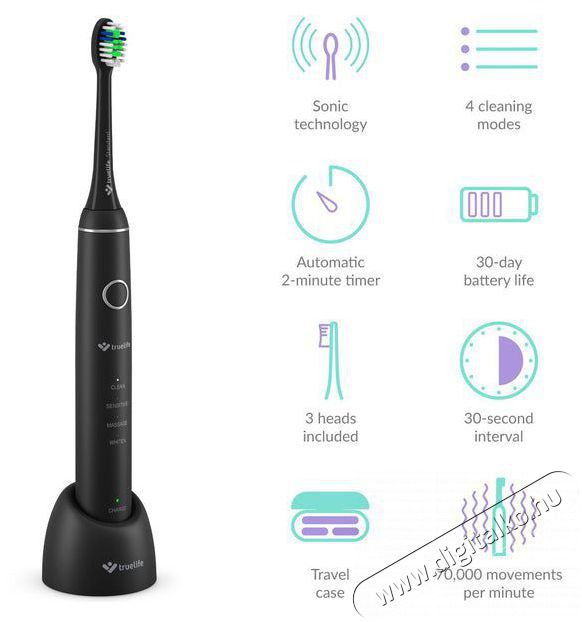 TRUELIFE SonicBrush Compact Black Elektromos fogkefe Sz&eacute;ps&eacute;g&aacute;pol&aacute;s / Eg&eacute;szs&eacute;g - Sz&aacute;j / fog &aacute;pol&aacute;s - Elektromos fogkefe - 526503