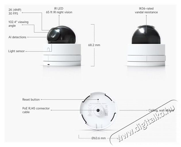 UBIQUITI UniFi UVC-G5-Dome-Ultra UniFi belt&eacute;ri feh&eacute;r 4MP 2K IP kamera H&aacute;ztart&aacute;s / Otthon / K&uuml;lt&eacute;r - Biztons&aacute;gtechnika - Biztons&aacute;gi kamera - 508346