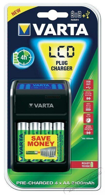 Varta LCD Plug t&ouml;ltő 4x2100mAh R2U AA Akkuk &eacute;s t&ouml;ltők - Elem m&eacute;retű akku &eacute;s t&ouml;ltő - T&ouml;ltő - 336650