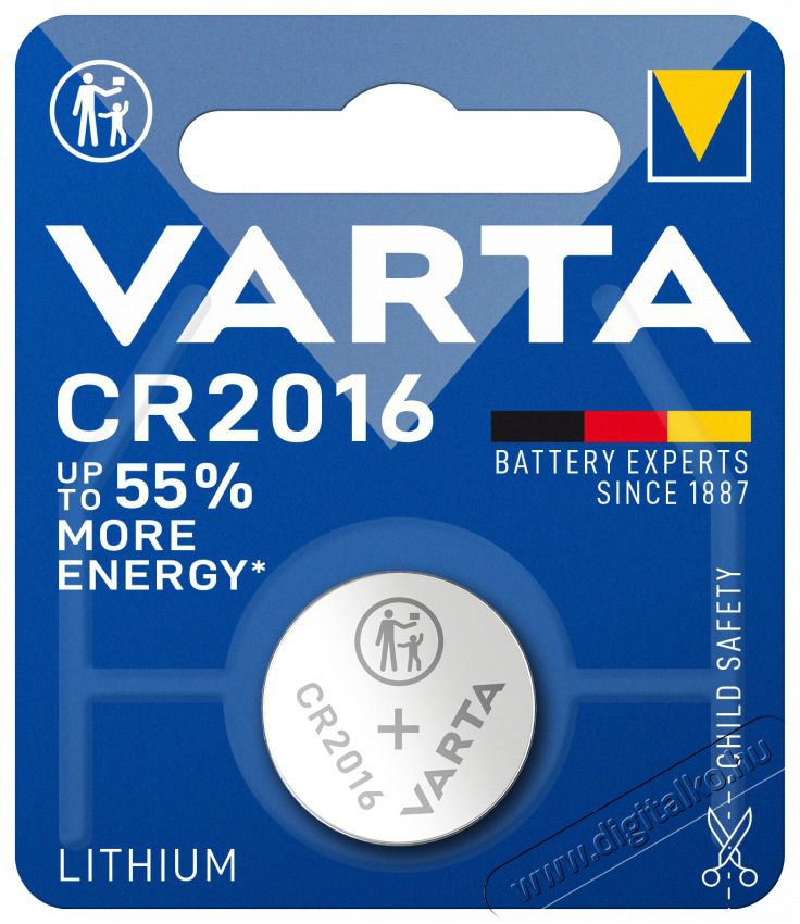 Varta 6016112401 CR2016 l&iacute;tium gombelem 1db/bliszter Akkuk &eacute;s t&ouml;ltők - Elem - 388281