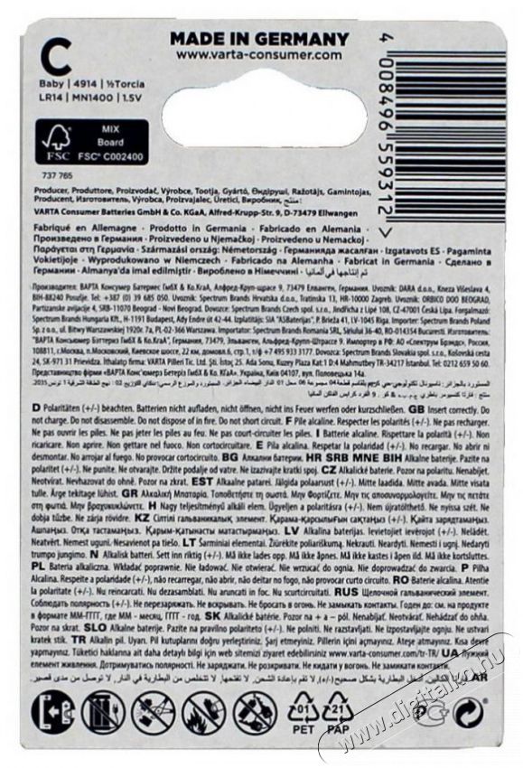 Varta 4914121412 Longlife Power C (LR14) alk&aacute;li baby elem 2db/bliszter Akkuk &eacute;s t&ouml;ltők - Elem - 388287