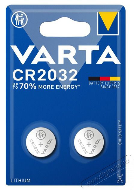Varta 6032101402 CR2032 l&iacute;tium gombelem 2db/bliszter Akkuk &eacute;s t&ouml;ltők - Elem - 413693