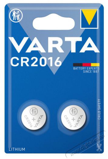 Varta 6016101402 CR2016 l&iacute;tium gombelem 2db/bliszter Akkuk &eacute;s t&ouml;ltők - Elem - 388289