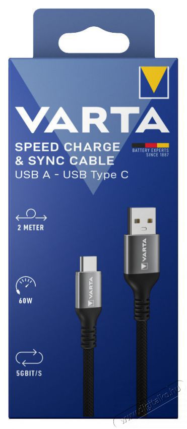 Varta 57935101111 2m 60W USB A-USB C adat- &eacute;s t&ouml;ltők&aacute;bel Akkuk &eacute;s t&ouml;ltők - Li-ion akkumul&aacute;tor &eacute;s t&ouml;ltő (gy&aacute;ri) - T&ouml;ltő / h&aacute;l&oacute;zati adapter - 508284
