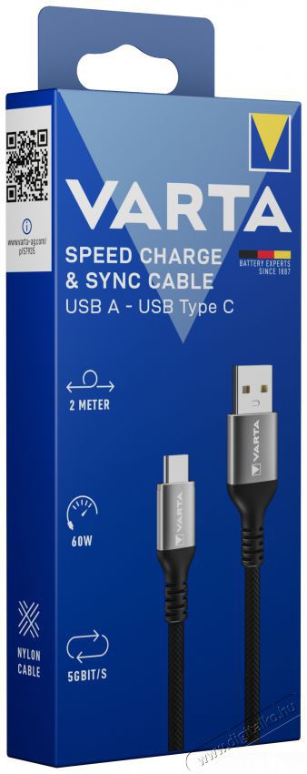 Varta 57935101111 2m 60W USB A-USB C adat- &eacute;s t&ouml;ltők&aacute;bel Akkuk &eacute;s t&ouml;ltők - Li-ion akkumul&aacute;tor &eacute;s t&ouml;ltő (gy&aacute;ri) - T&ouml;ltő / h&aacute;l&oacute;zati adapter - 508284