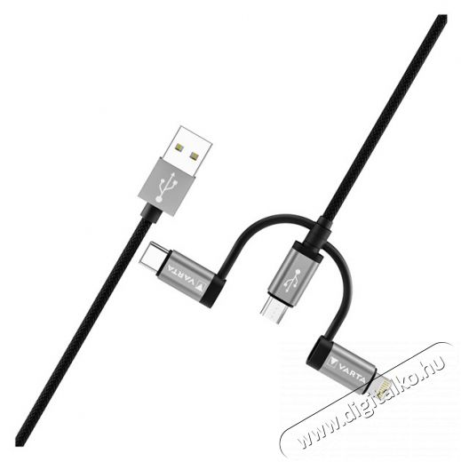 Varta 57937101111 2m 12W 3in1 USB A - Lightning/microUSB/Type C adat- &eacute;s t&ouml;ltők&aacute;bel Akkuk &eacute;s t&ouml;ltők - Li-ion akkumul&aacute;tor &eacute;s t&ouml;ltő (gy&aacute;ri) - T&ouml;ltő / h&aacute;l&oacute;zati adapter - 508286