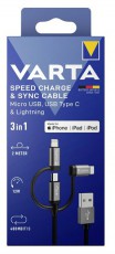 Varta 57937101111 2m 12W 3in1 USB A - Lightning/microUSB/Type C adat- &eacute;s t&ouml;ltők&aacute;bel Akkuk &eacute;s t&ouml;ltők - Li-ion akkumul&aacute;tor &eacute;s t&ouml;ltő (gy&aacute;ri) - T&ouml;ltő / h&aacute;l&oacute;zati adapter - 508286