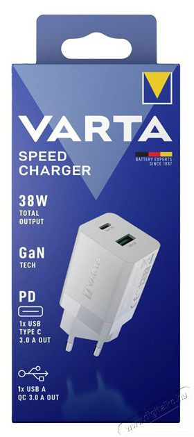 Varta 57955101111 Speed USB A 18W/USB C 20W h&aacute;l&oacute;zati t&ouml;ltő Akkuk &eacute;s t&ouml;ltők - Li-ion akkumul&aacute;tor &eacute;s t&ouml;ltő (gy&aacute;ri) - T&ouml;ltő / h&aacute;l&oacute;zati adapter - 508287