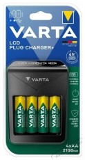 Varta LCD Plug Charger+ T&ouml;ltő + 4x AA 56706 2100 mAh Akkuk &eacute;s t&ouml;ltők - Elem m&eacute;retű akku &eacute;s t&ouml;ltő - Szettben - 538048