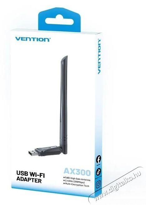 Vention AX300 USB Wi-Fi Single Band Adapter With High Gain Antenna, Black Iroda &eacute;s sz&aacute;m&iacute;t&aacute;stechnika - H&aacute;l&oacute;zat - H&aacute;l&oacute;zati kieg&eacute;sz&iacute;tő - 535844