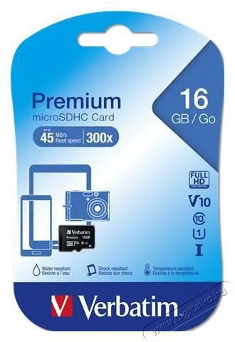 VERBATIM Mem&oacute;riak&aacute;rtya, Micro SDHC, 16GB, Class 10, adapterrel Mem&oacute;ria k&aacute;rtya / Pendrive - MicroSD / MicroSDHC k&aacute;rtya - 485699