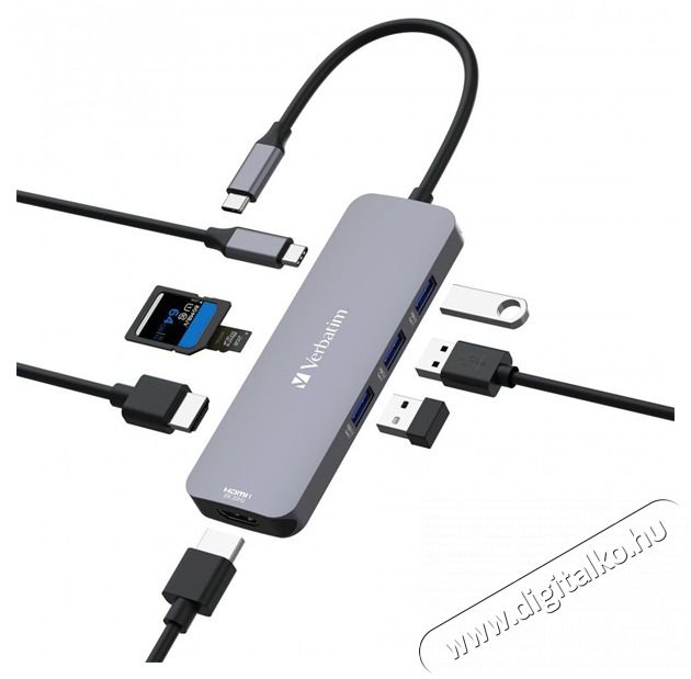 VERBATIM 32151 USB-C Pro Multiport CMH-08 8in1 ez&uuml;st HUB Iroda &eacute;s sz&aacute;m&iacute;t&aacute;stechnika - Notebook kieg&eacute;sz&iacute;tő - USB hub / eloszt&oacute; - 507640