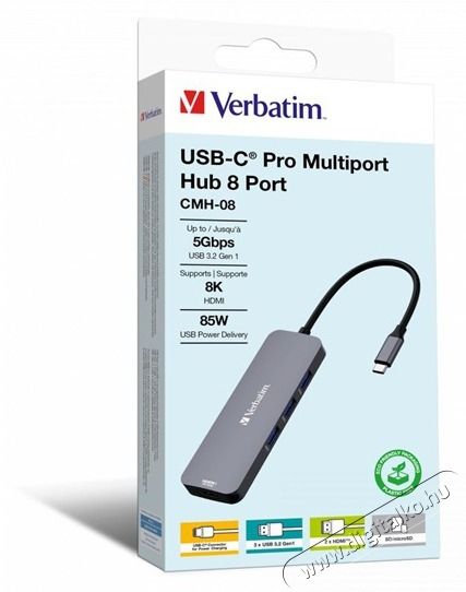 VERBATIM 32151 USB-C Pro Multiport CMH-08 8in1 ez&uuml;st HUB Iroda &eacute;s sz&aacute;m&iacute;t&aacute;stechnika - Notebook kieg&eacute;sz&iacute;tő - USB hub / eloszt&oacute; - 507640