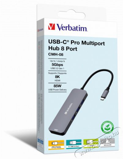 VERBATIM 32151 USB-C Pro Multiport CMH-08 8in1 ez&uuml;st HUB Iroda &eacute;s sz&aacute;m&iacute;t&aacute;stechnika - Notebook kieg&eacute;sz&iacute;tő - USB hub / eloszt&oacute; - 507640