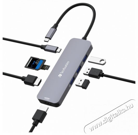 VERBATIM 32151 USB-C Pro Multiport CMH-08 8in1 ez&uuml;st HUB Iroda &eacute;s sz&aacute;m&iacute;t&aacute;stechnika - Notebook kieg&eacute;sz&iacute;tő - USB hub / eloszt&oacute; - 507640