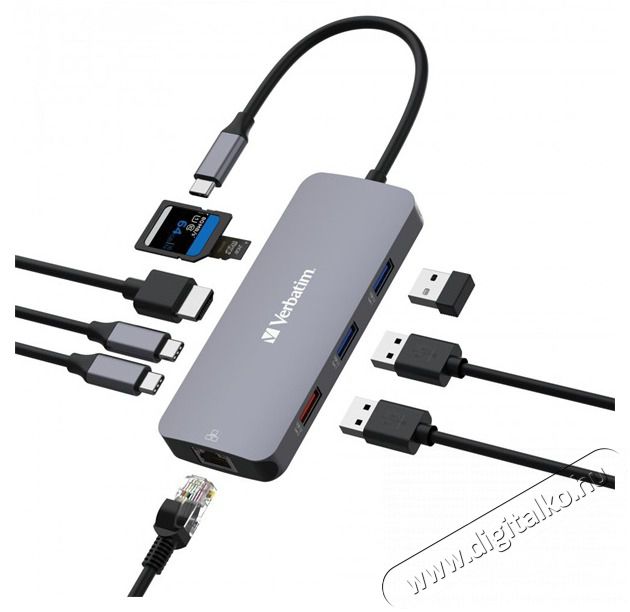 VERBATIM 32152 USB-C Pro Multiport CMH-09 9in1 ez&uuml;st HUB Iroda &eacute;s sz&aacute;m&iacute;t&aacute;stechnika - Notebook kieg&eacute;sz&iacute;tő - USB hub / eloszt&oacute; - 507641