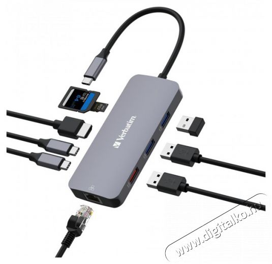VERBATIM 32152 USB-C Pro Multiport CMH-09 9in1 ez&uuml;st HUB Iroda &eacute;s sz&aacute;m&iacute;t&aacute;stechnika - Notebook kieg&eacute;sz&iacute;tő - USB hub / eloszt&oacute; - 507641